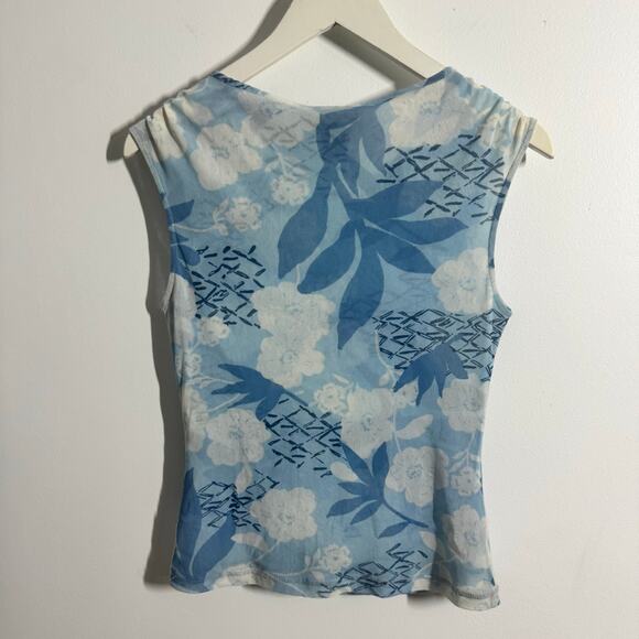 The Limited Top Women S Blue White Floral Mesh Tank 90s Y2K Preppy Going Out - Picture 2 of 6